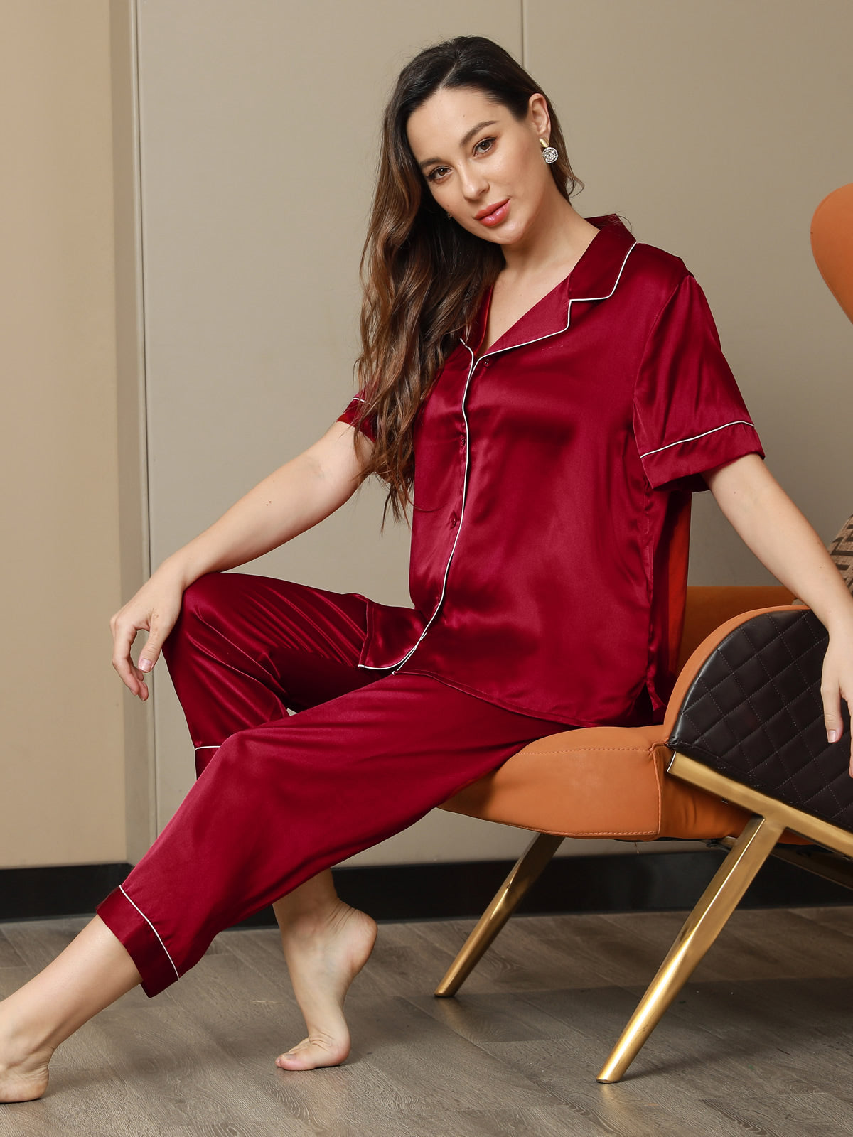 Moerbei Zijde Binding Trim Pyjama Set