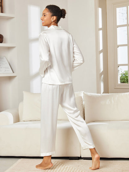 Zuivere Zijde Button Up Dames Pyjama Set