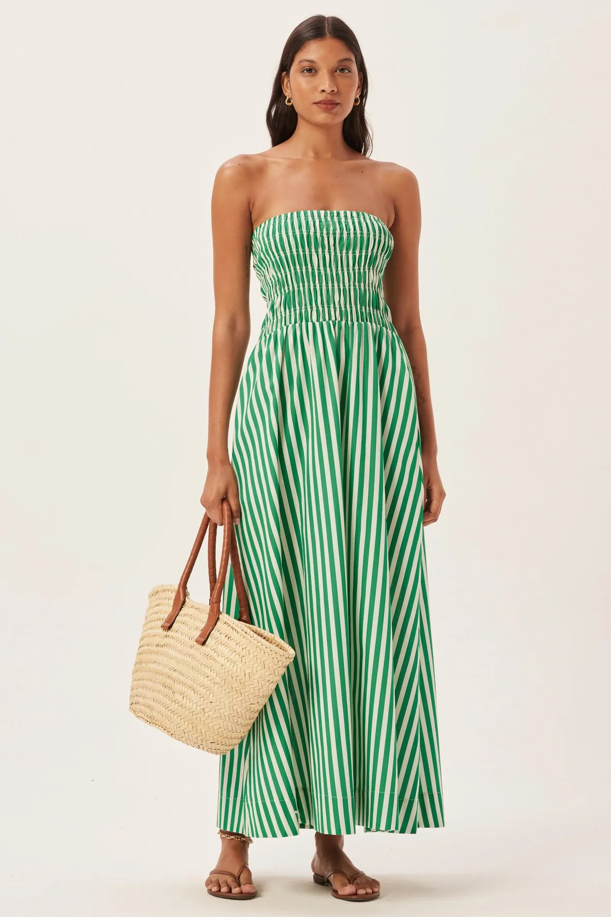 Maud gesmokte streep tube maxi dress