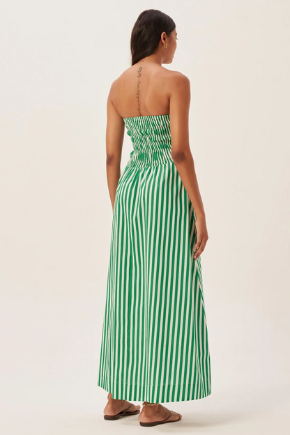 Maud gesmokte streep tube maxi dress