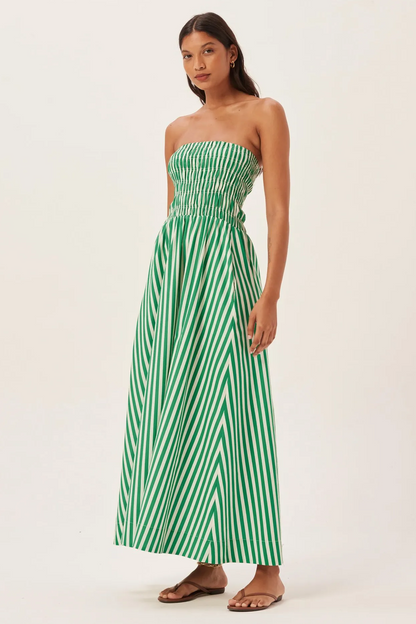 Maud gesmokte streep tube maxi dress