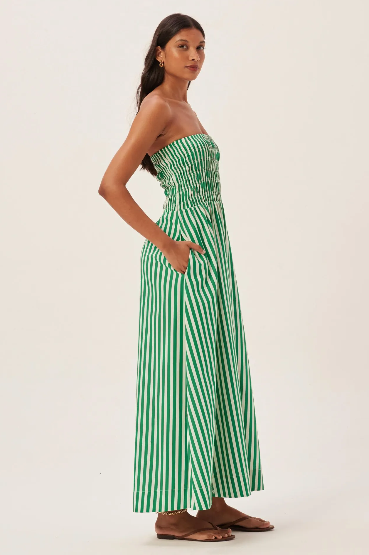 Maud gesmokte streep tube maxi dress