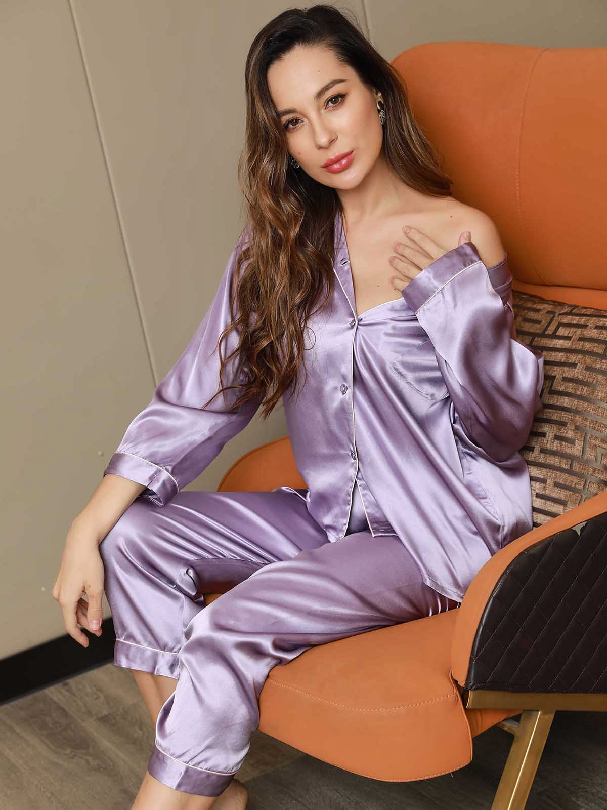 Moerbei Zijde Binding Trim Pyjama Set 2Pcs