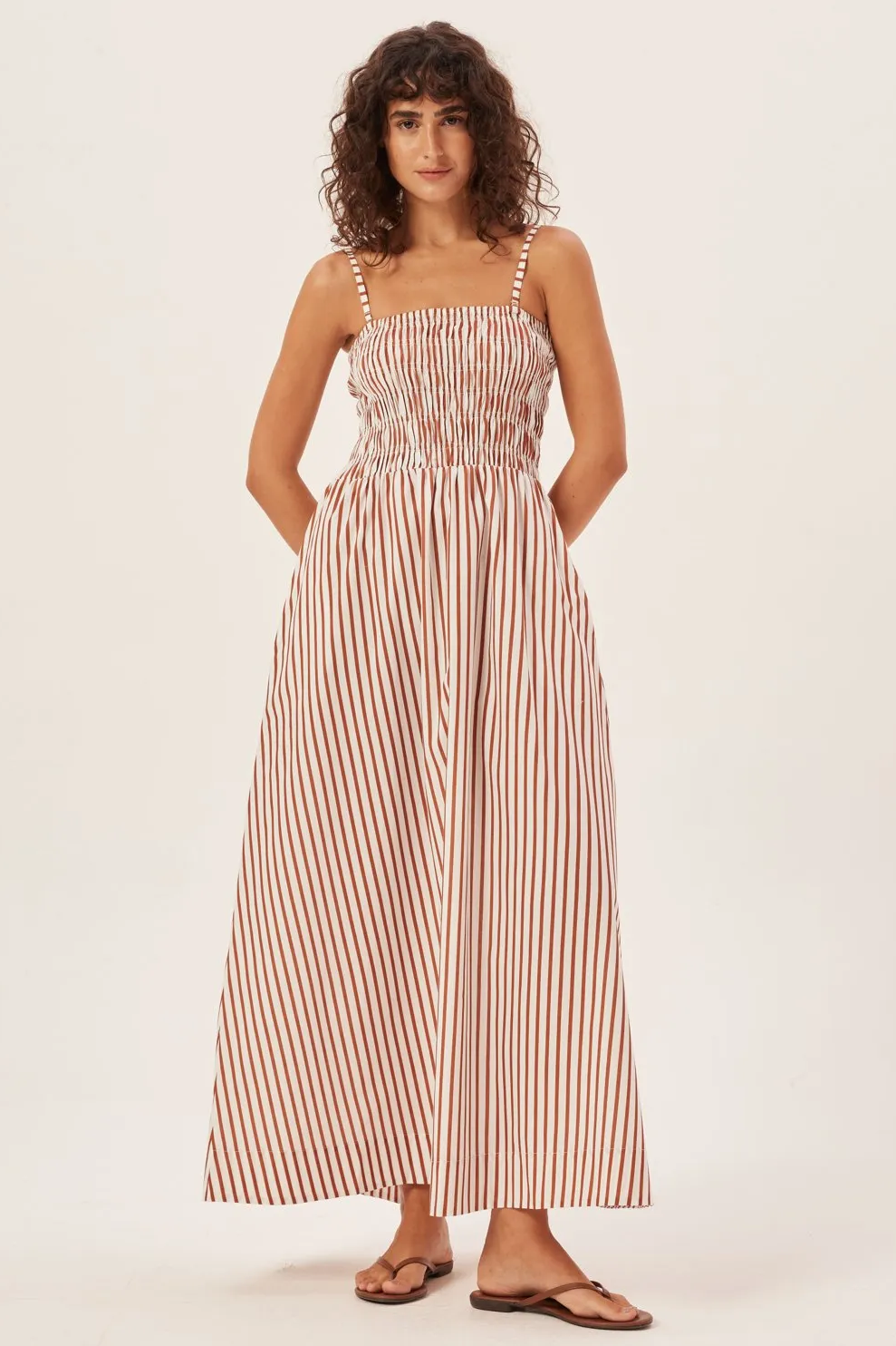 Maud gesmokte streep tube maxi dress