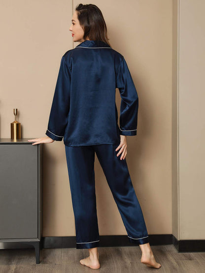 Moerbei Zijde Binding Trim Klassiek Pyjama Set 2Pcs