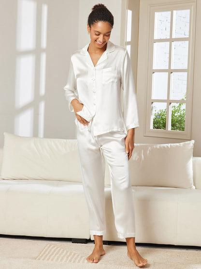 Dames 100% Moerbeizijde Pyjama Set Met Lange Mouwen