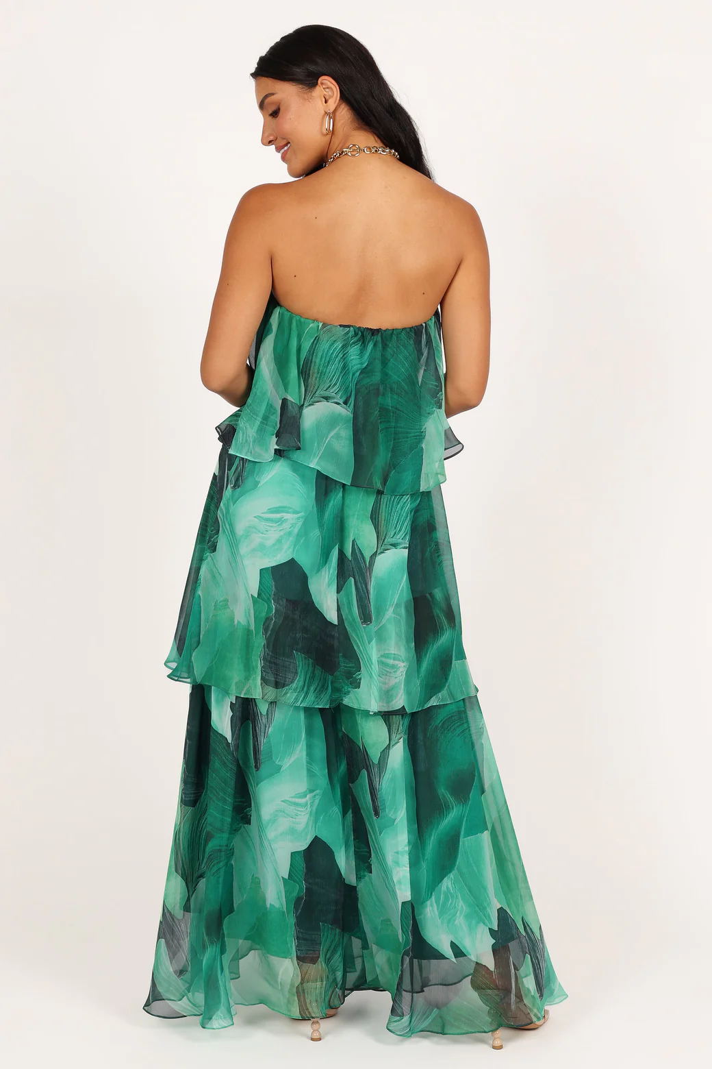 Calista groene bloei strapless gelaagde maxi-jurk