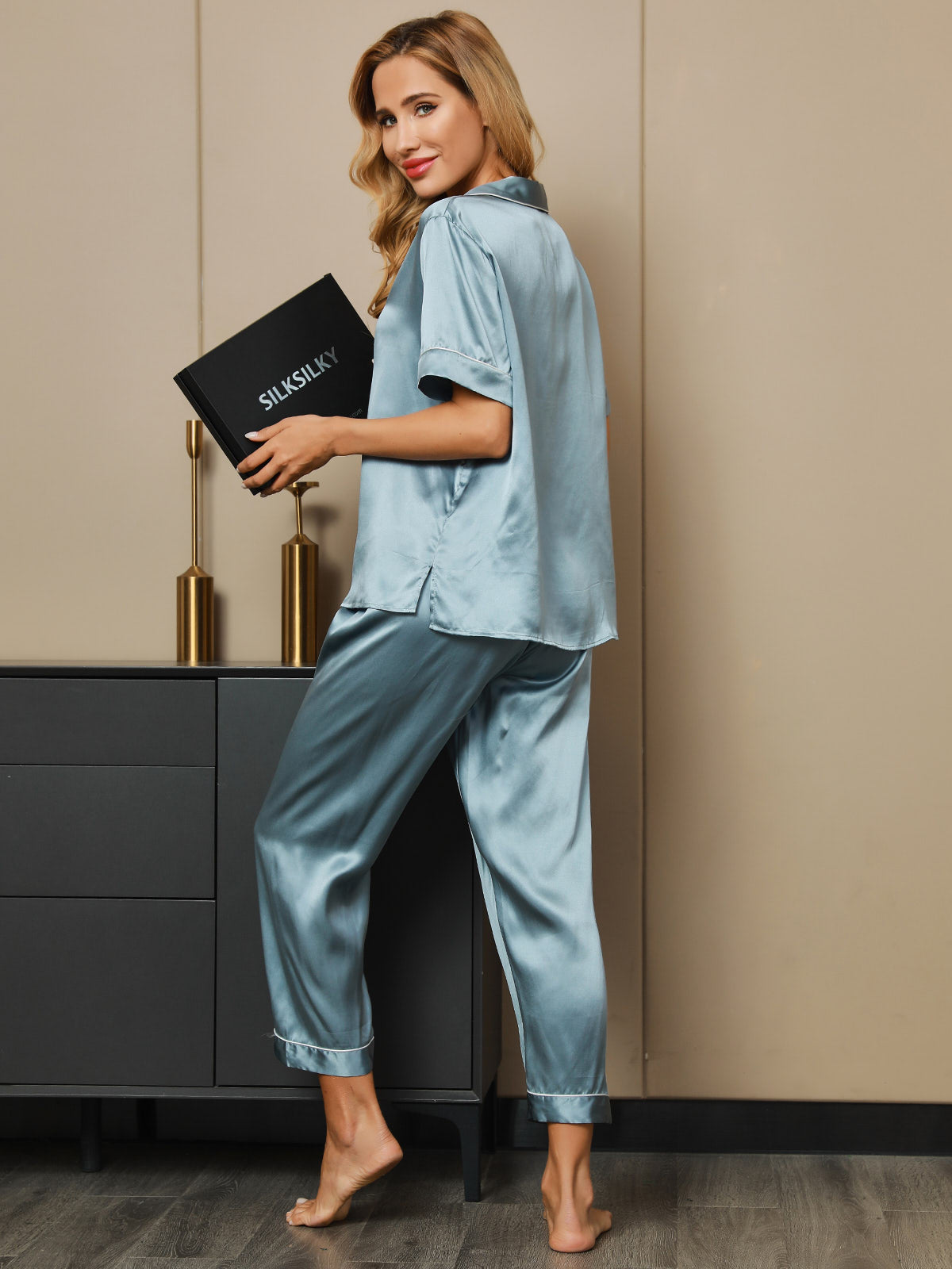 Moerbei Zijde Binding Trim Pyjama Set