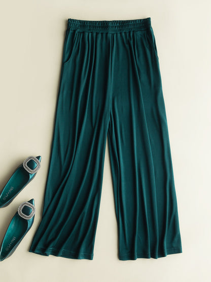 Comfortable Wide Leg Zijde Gebreid Broek