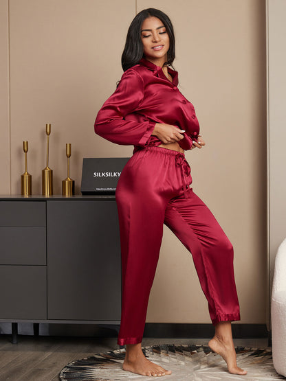 Zuivere Zijde Button Up Dames Pyjama Set