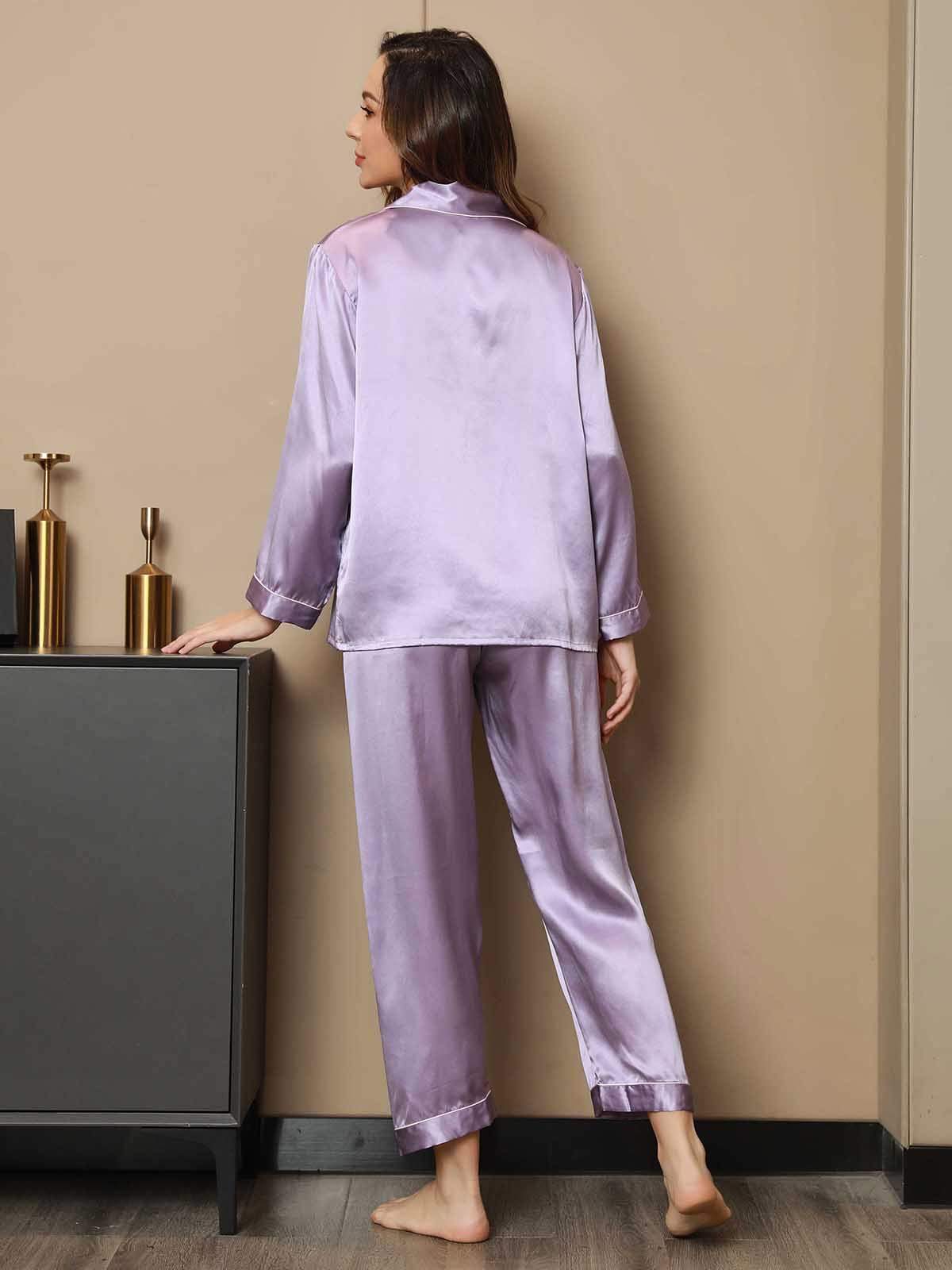 Moerbei Zijde Binding Trim Klassiek Pyjama Set 2Pcs