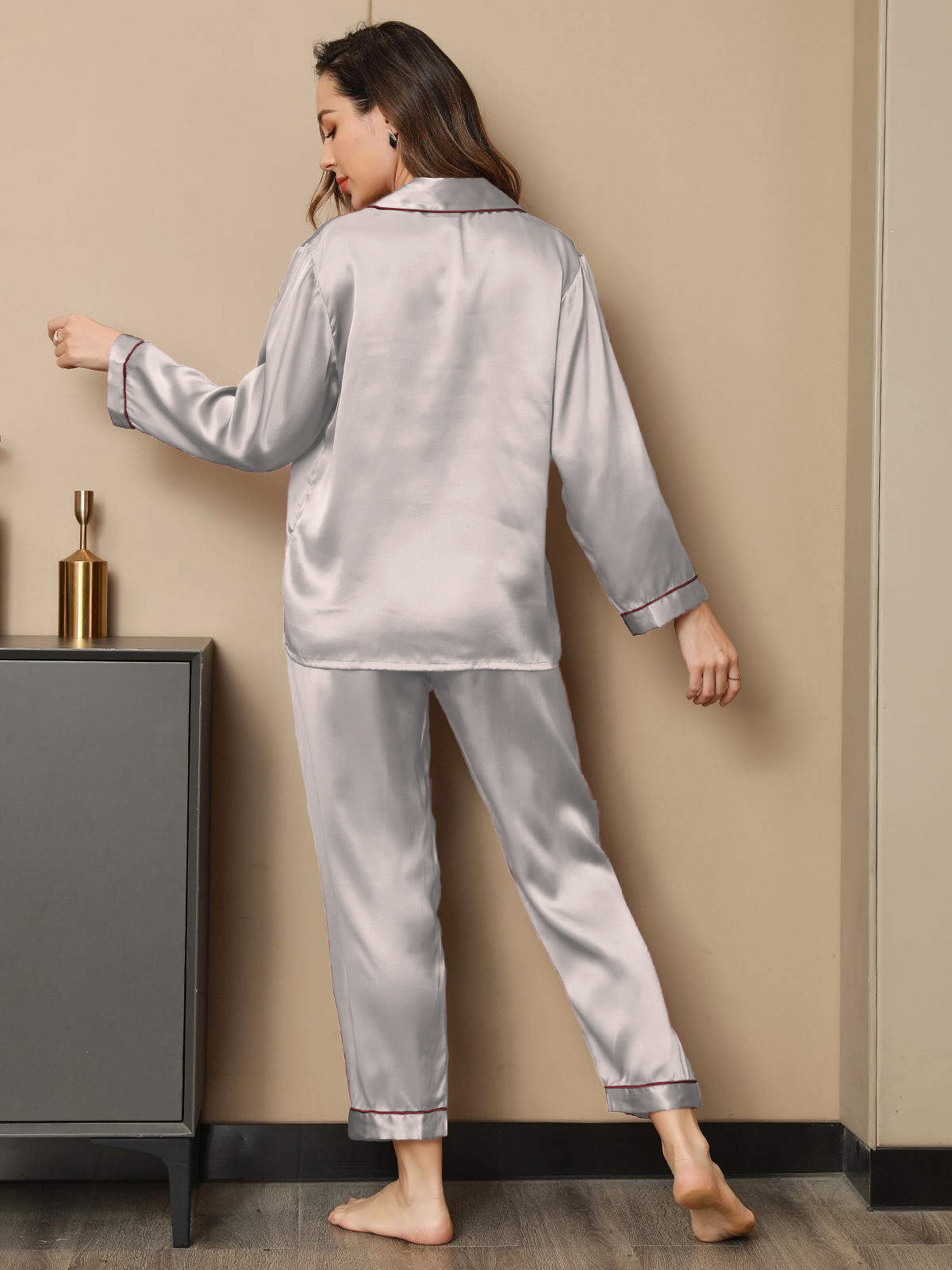 Moerbei Zijde Binding Trim Pyjama Set 2Pcs