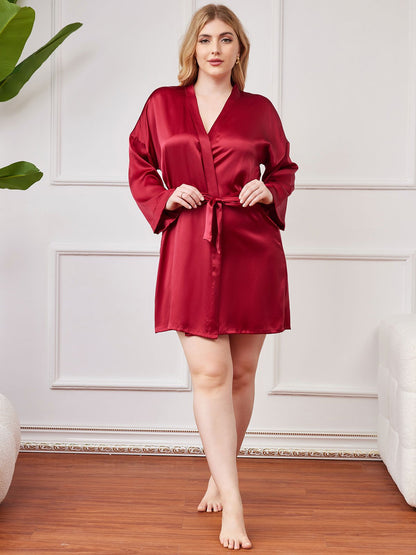 Plus Size Glanzende Pure Zijden Kimono voor Dames