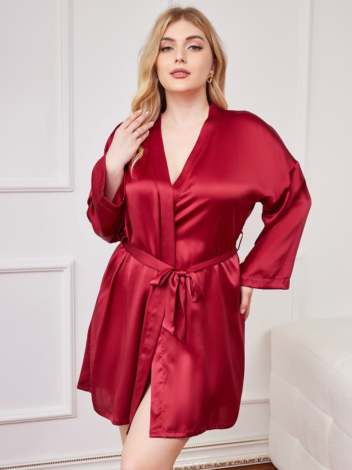 Plus Size Glanzende Pure Zijden Kimono voor Dames