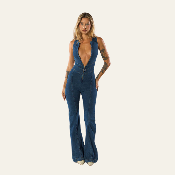 CAPRI CURVE-HUGGING DENIM JUMPSUIT