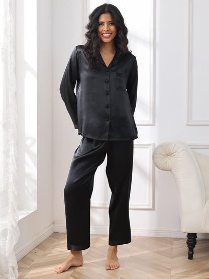 Zuivere Zijde Button Up Dames Pyjama Set