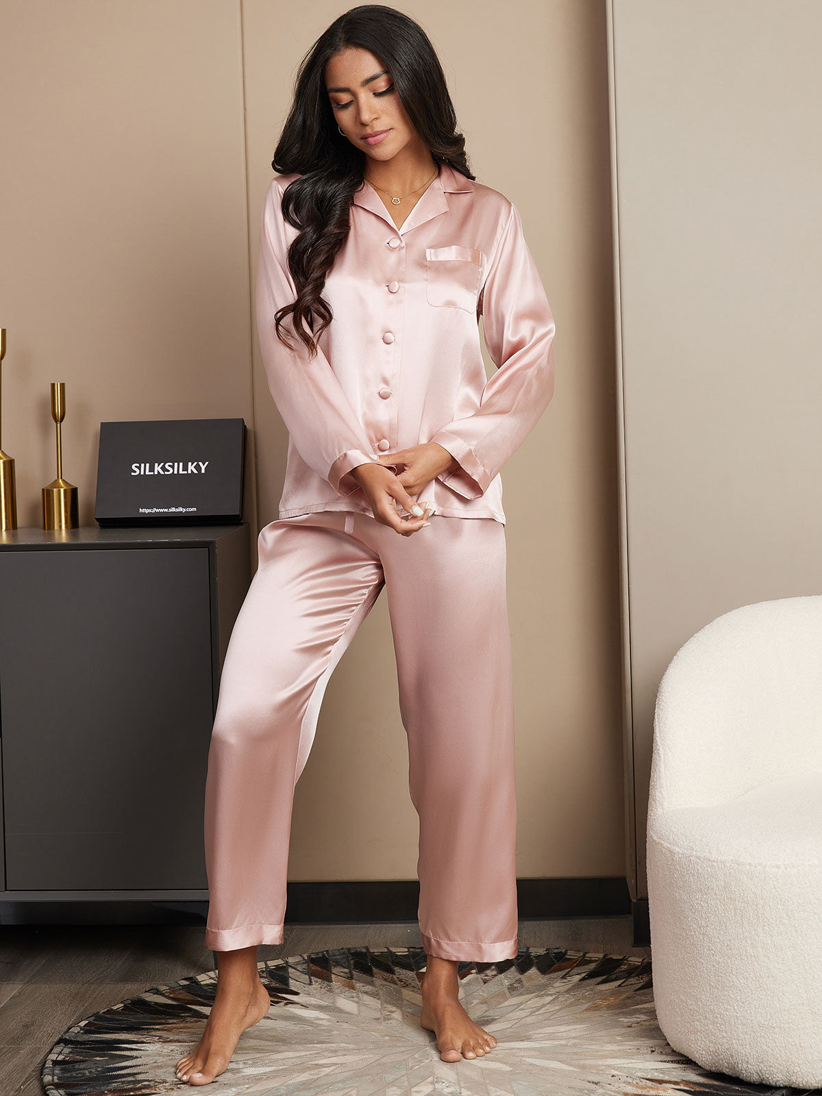 Zuivere Zijde Button Up Dames Pyjama Set