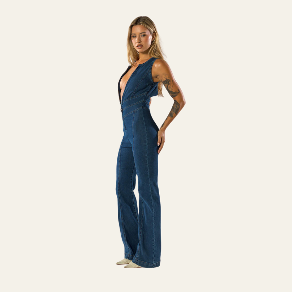 CAPRI CURVE-HUGGING DENIM JUMPSUIT