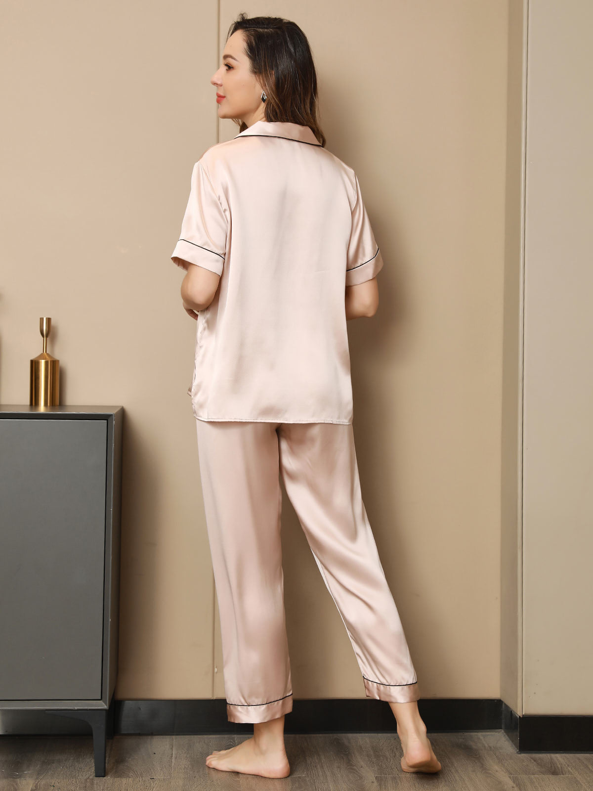 Moerbei Zijde Binding Trim Pyjama Set