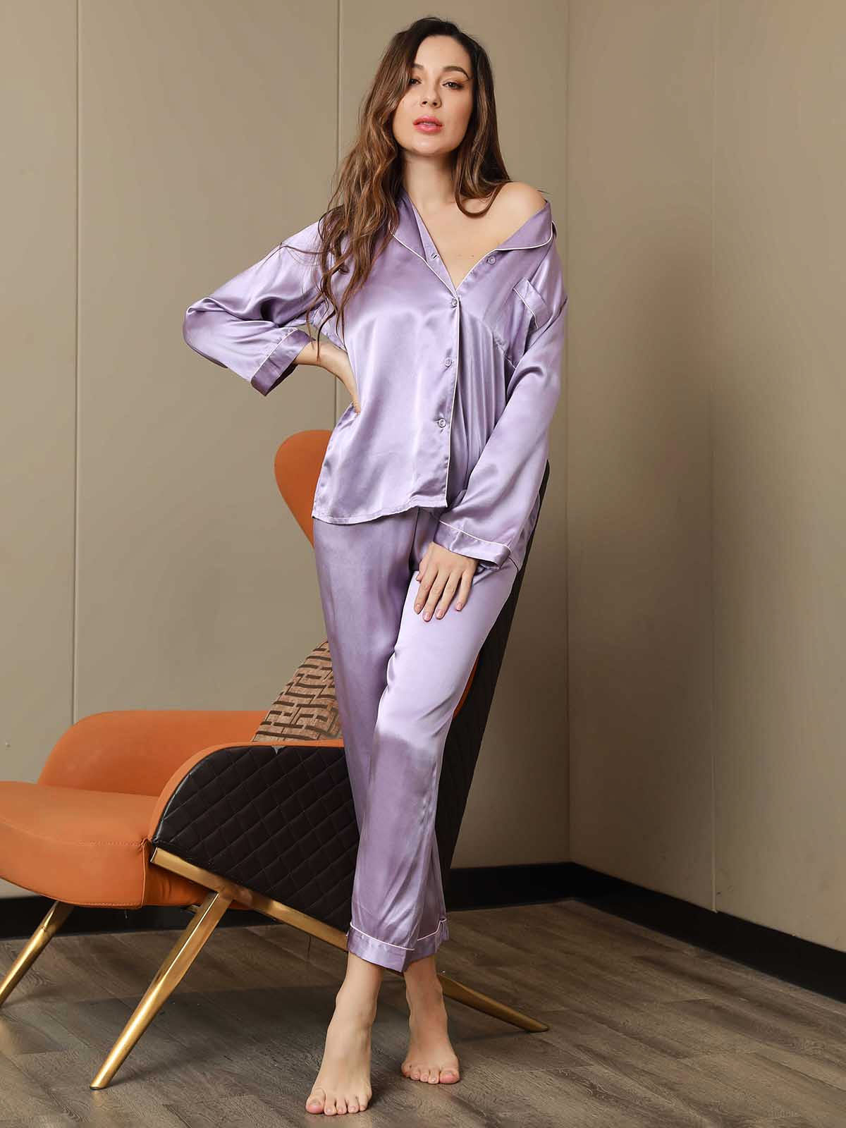 Moerbei Zijde Binding Trim Pyjama Set 2Pcs