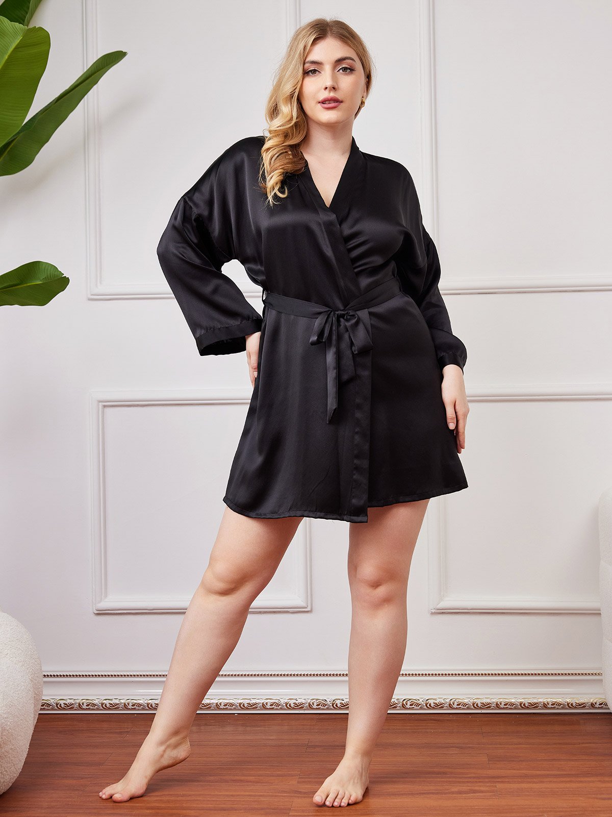 Plus Size Glanzende Pure Zijden Kimono voor Dames