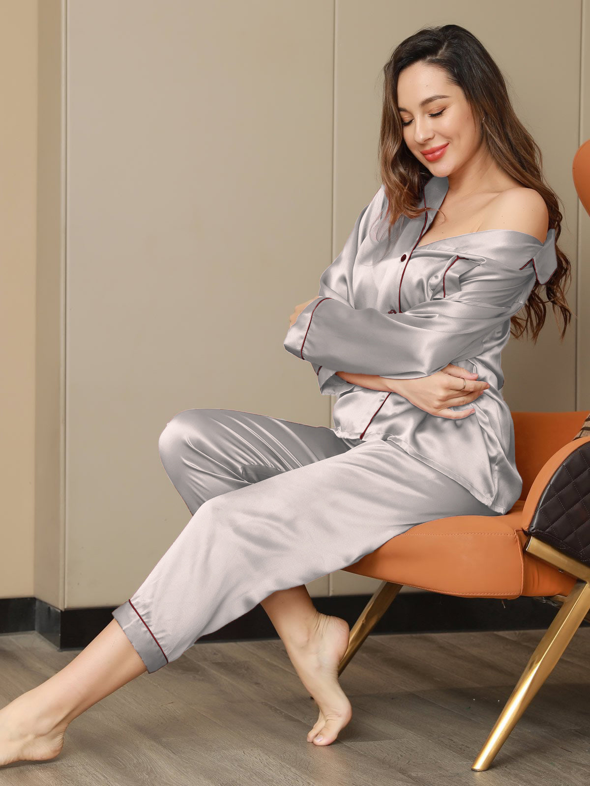 Moerbei Zijde Binding Trim Pyjama Set 2Pcs