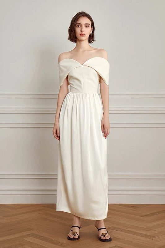 Off Shoulder Curve Maxi-jurk in crème