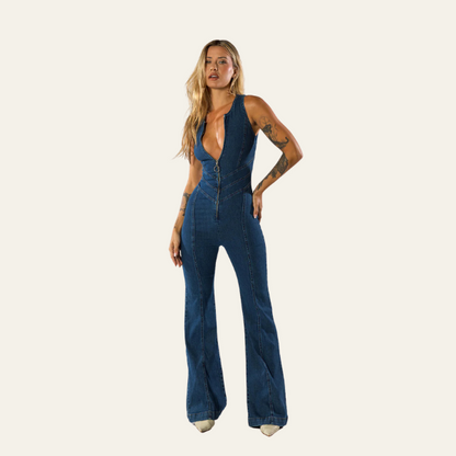 CAPRI CURVE-HUGGING DENIM JUMPSUIT