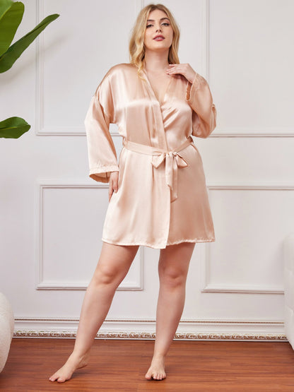 Plus Size Glanzende Pure Zijden Kimono voor Dames