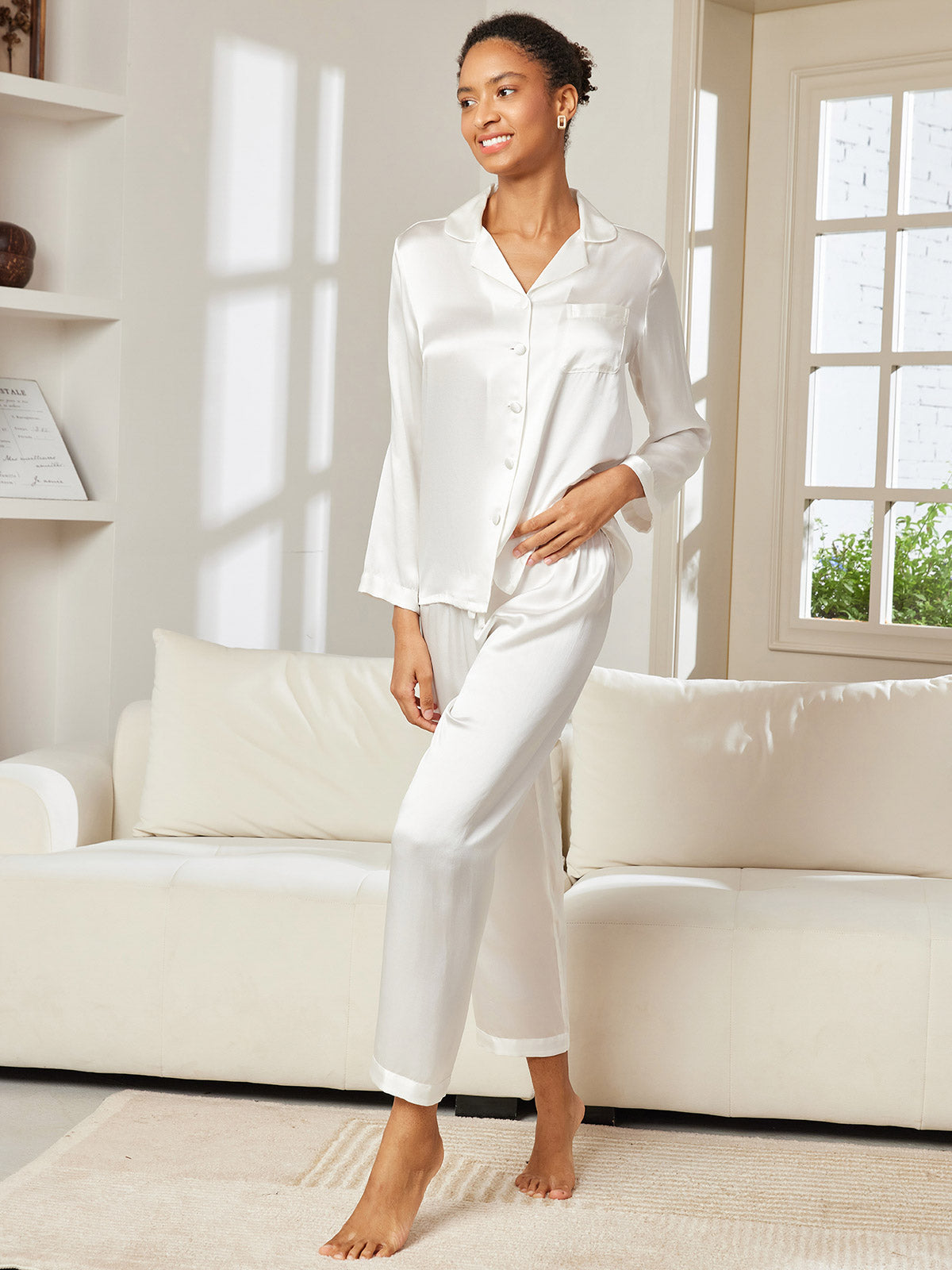 Zuivere Zijde Button Up Dames Pyjama Set