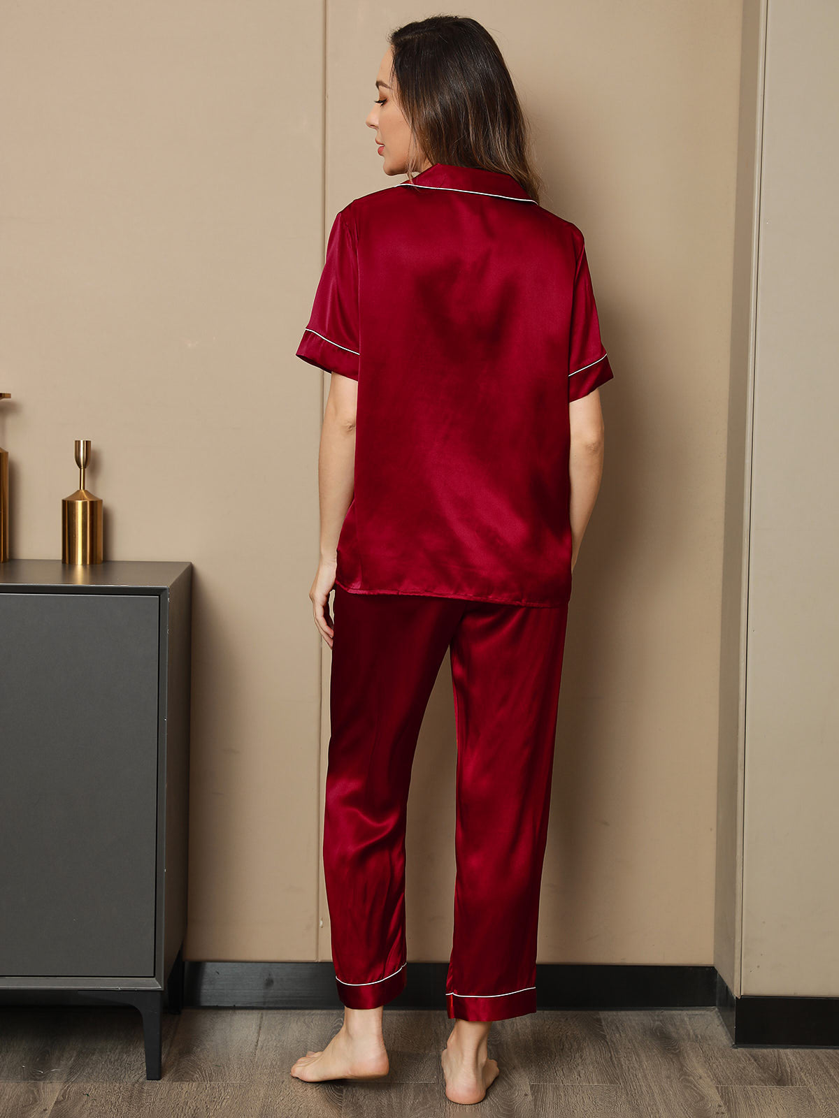 Moerbei Zijde Binding Trim Pyjama Set