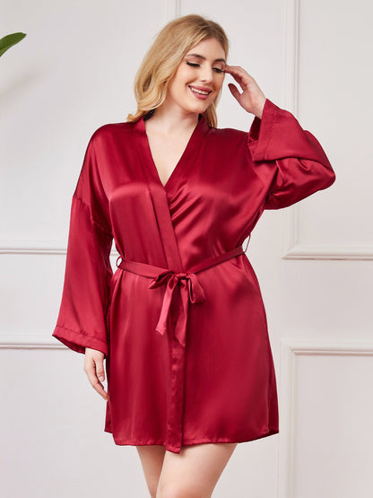 Plus Size Glanzende Pure Zijden Kimono voor Dames