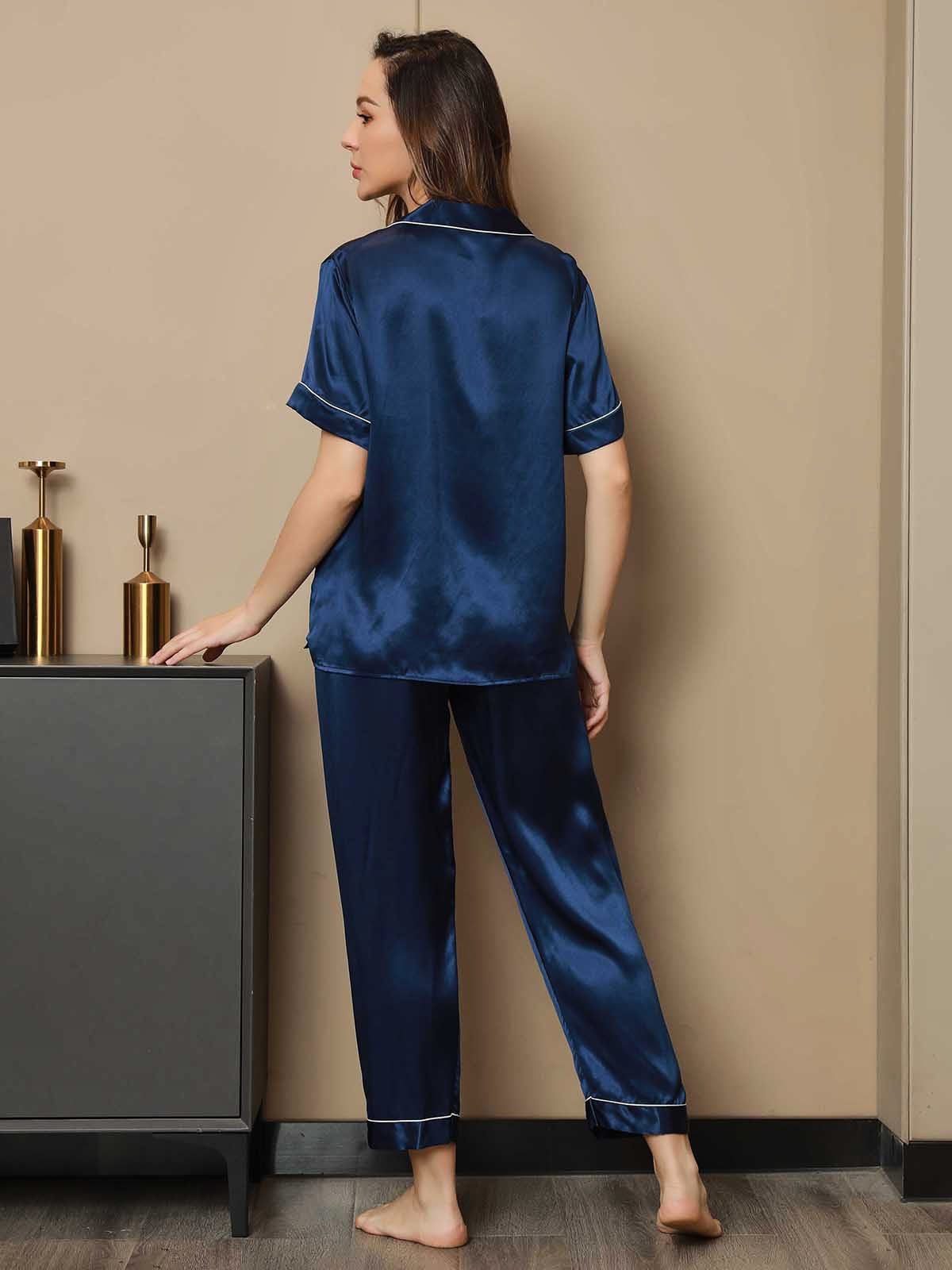 Piping Trim Moerbei Zijde Pyjama Set