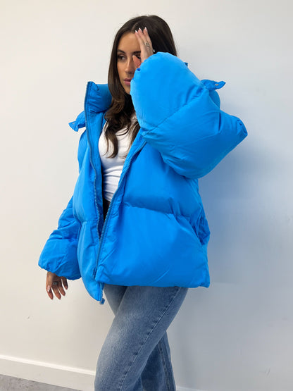 PREMIUM HOODED PUFFER BLUE