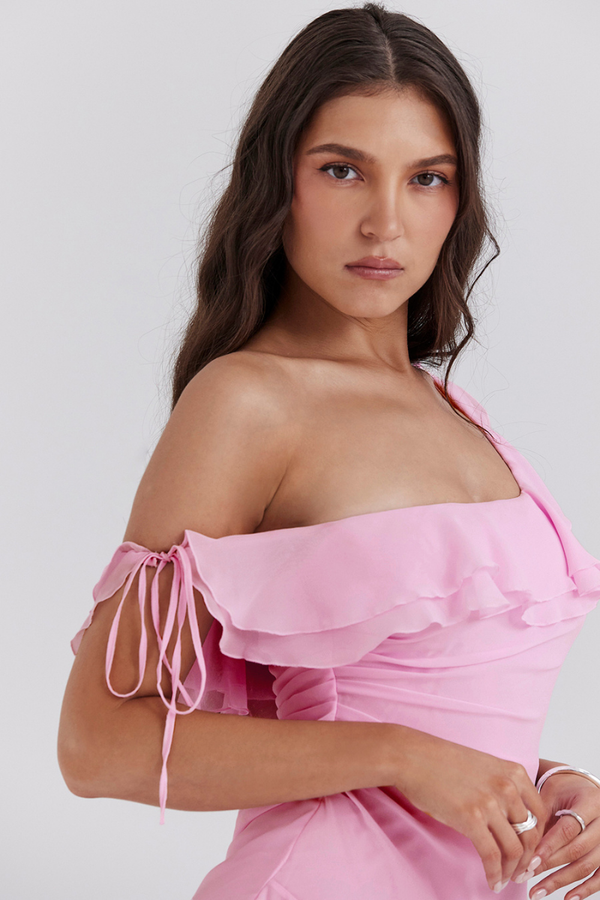 Anissa Off Shoulder Ruffle Mini Jurk