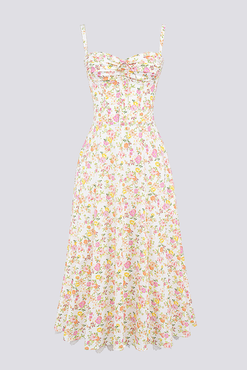 Athenais maxi-jurk met bloemen en ruches