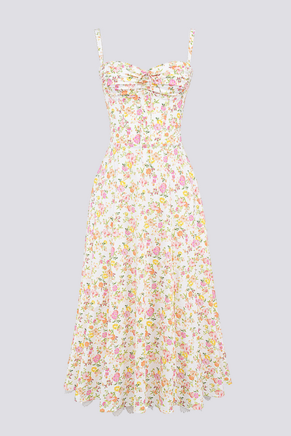 Athenais maxi-jurk met bloemen en ruches