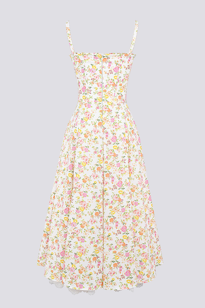 Athenais maxi-jurk met bloemen en ruches