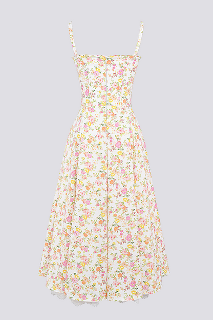 Athenais maxi-jurk met bloemen en ruches