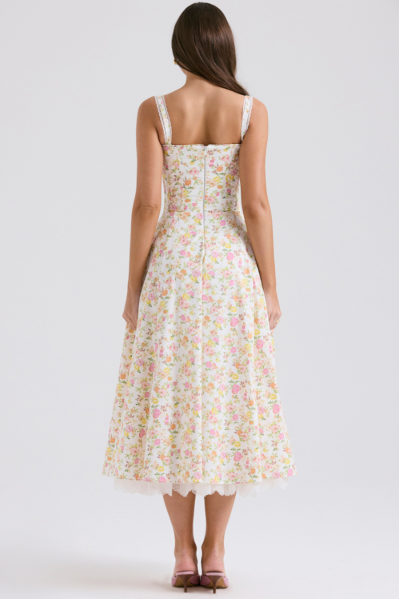 Athenais maxi-jurk met bloemen en ruches