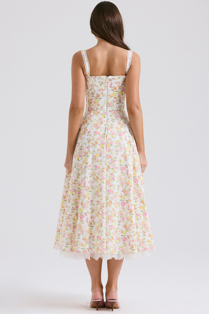 Athenais maxi-jurk met bloemen en ruches