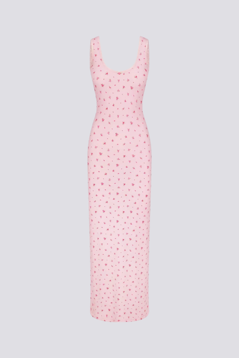 Cerise Floral Maxi-jurk met open rug