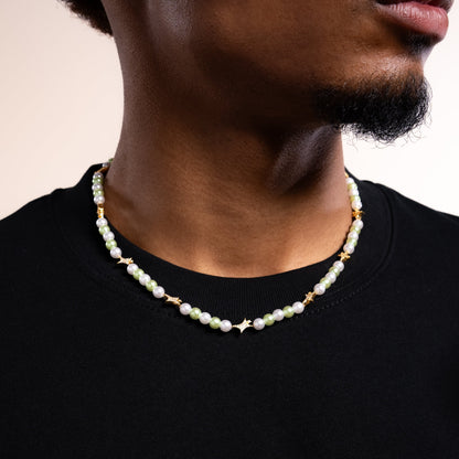 Signature Gold pearl Chain - White and Green