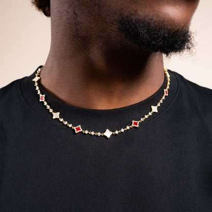 Gold Flower Tennis Chain - White & Red