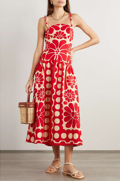 Élisabeth Floral Spaghetti Maxi-jurk in rood