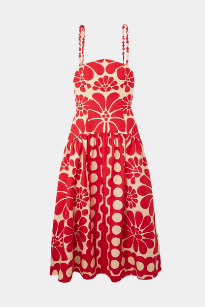 Élisabeth Floral Spaghetti Maxi-jurk in rood