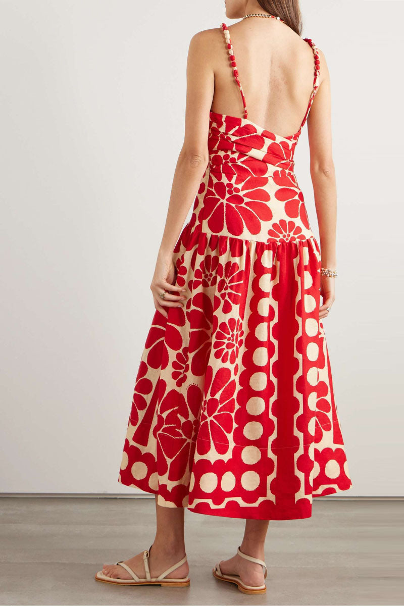 Élisabeth Floral Spaghetti Maxi-jurk in rood