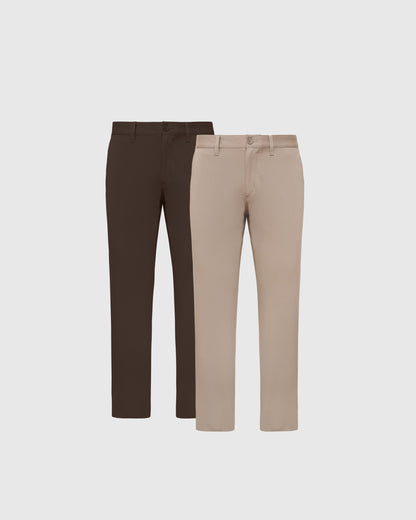 Khaki & Dark Oak Straight Twill Chino 2-Pack