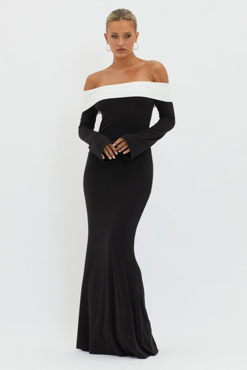 Aeris Off-shoulder Maxi gebreide jurk