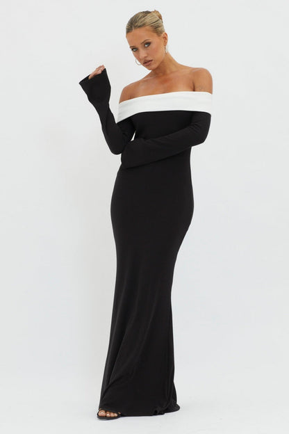 Aeris Off-shoulder Maxi gebreide jurk